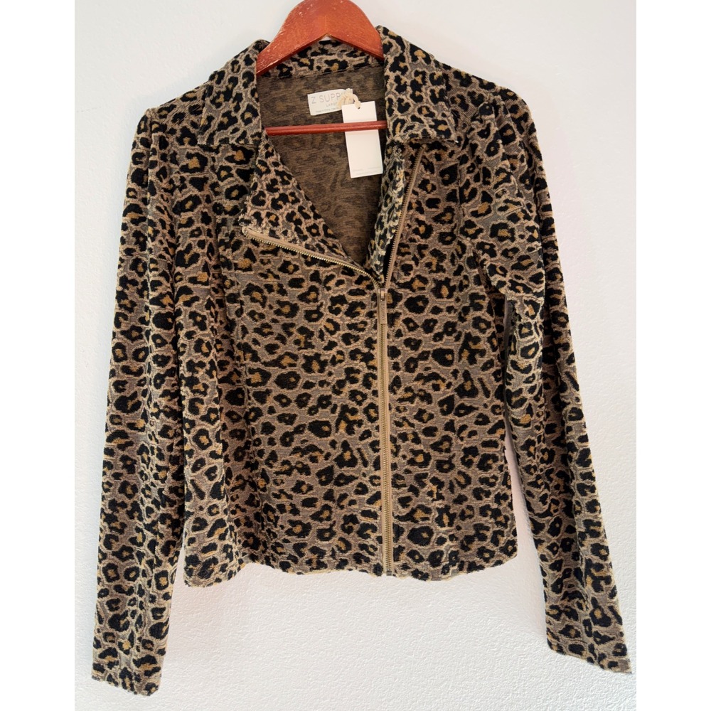 Z Supply Textured Brown Leopard Print Moto Jacket AnimalPrint Asymmetric Zip NWT